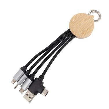 Logotrade advertising product image of: 4-in-1 cable with elighted logo in a wooden casing, LH-ZMU05